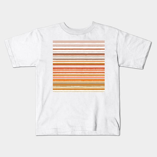 Autumnal earth tones textured stripes Kids T-Shirt by natural tones